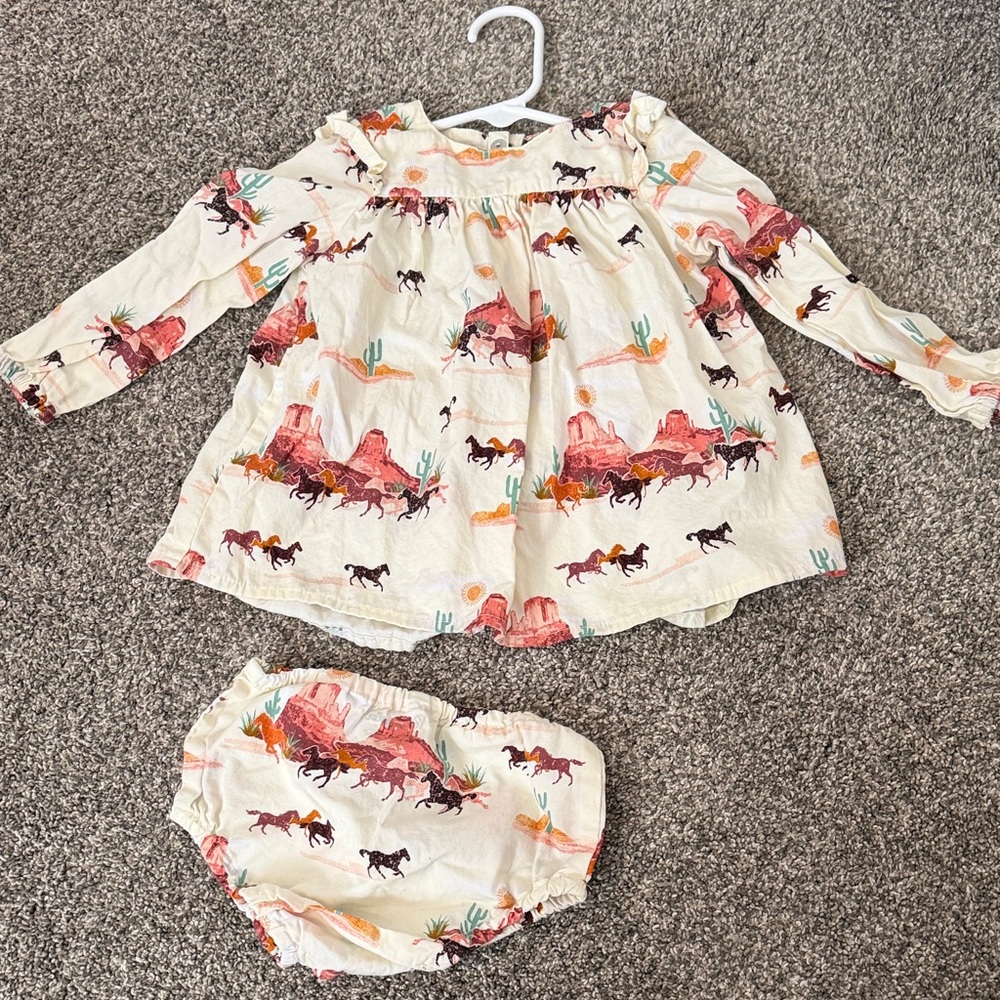 Wrangler Cream and Brown Baby Romper with Horse Pattern